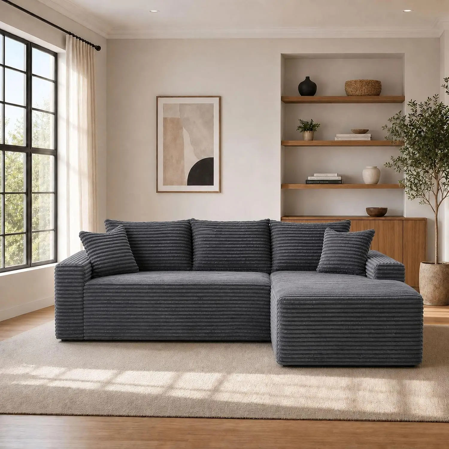 L-Shaped Modular Cloud Sectional Sofa Boneless Right Gray 96.1