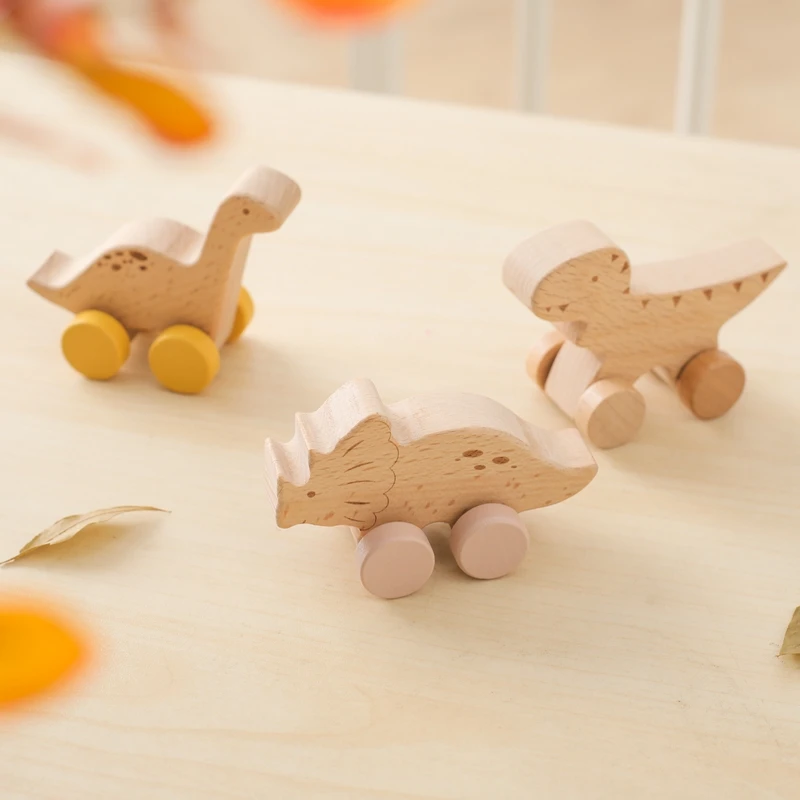 Montessori Holz spielzeug Dinosaurier Auto Bildung Holzblöcke Babys pielzeug von 3-5 Jahren schwarz Walnuss Holz Autos pielzeug für Kinder