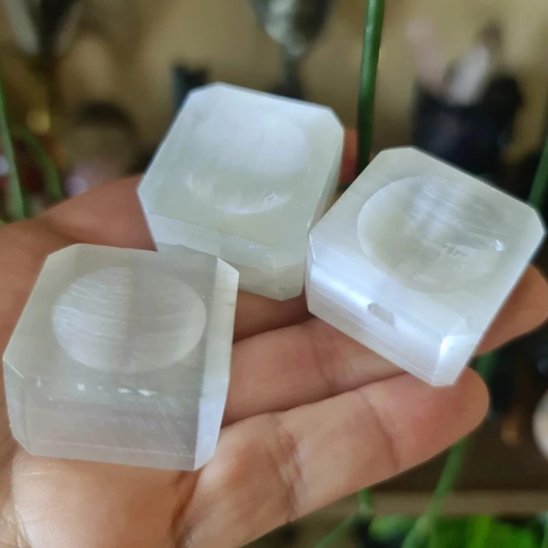 One Natural Plaster Cube Base, Plaster Stone Cube Base, Spherical Base, Bohemian Style Desktop Decoration