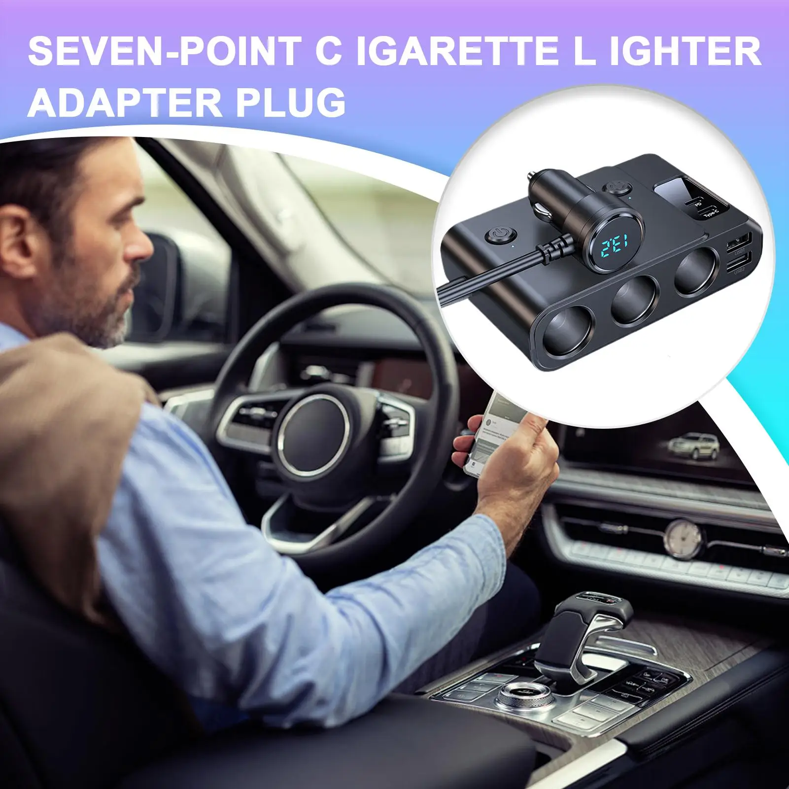 

Car Charging Port 7 Port Car Phone Fast Charger Plug Safe Effective Road Trip Accessories Camping Travel Power Supply Solution