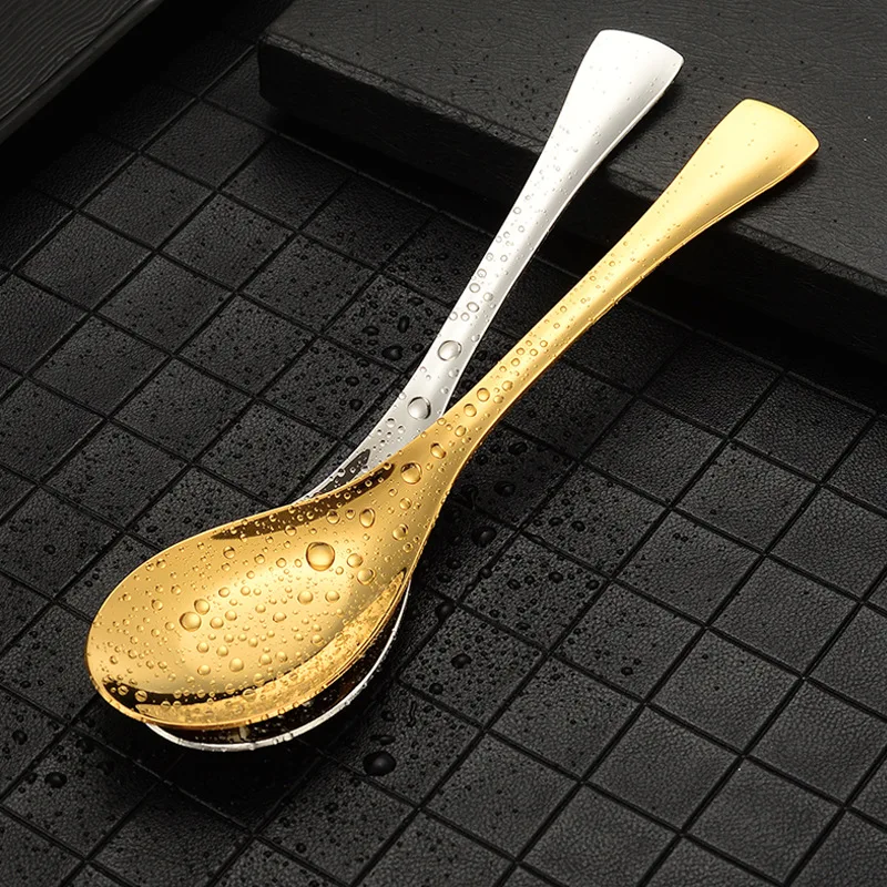 1pcs 304 Stainless Steel Flat-bottomed Spoon for Home Soup Chinese Western Food Adult Spoon Round-bottomed Palace Spoon