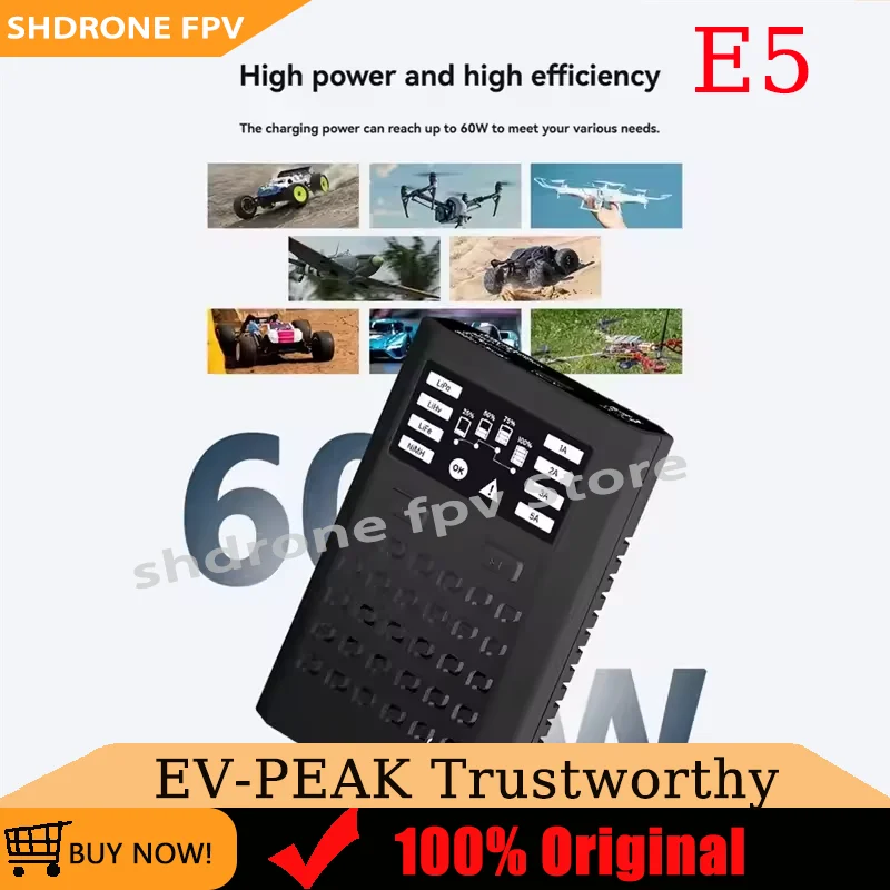Original EV-PEAK E5 50W 5A AC Balance Charger Digital Battery Charger for 2S 3S 4S LiPo LiFe RC Drone Battery