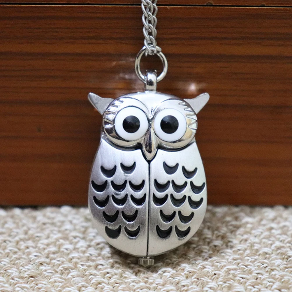 

Vintage Owl Pocket Watch for Women Lightweight Creative Design Exquisite Silver Decorative Necklace Gift Student