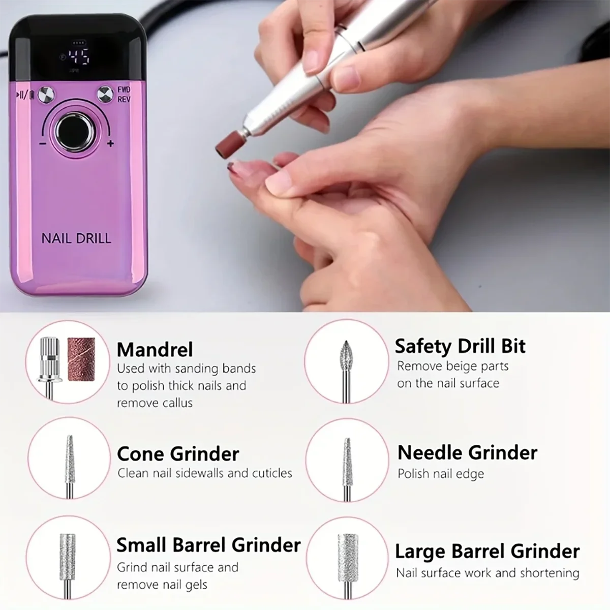 

1pc Professional nail art tools electric nail file manicure and pedicure portable nail polishing set, suitable for salons