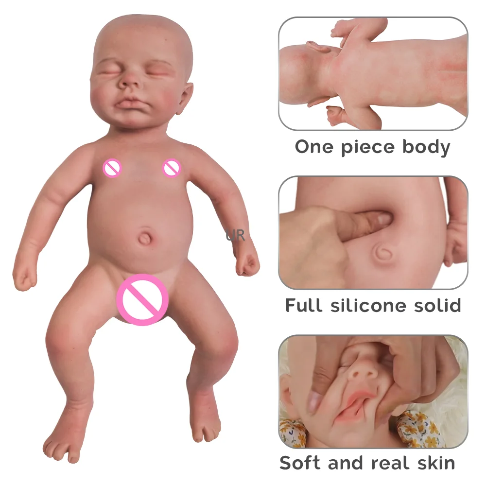 Unpainted Silicone Reborn Baby Doll, Twins, Full Solid, 1 peça, menino e menina, peso, pequeno, 1kg, 2.2lbs, 12 Polegada, 1 pc