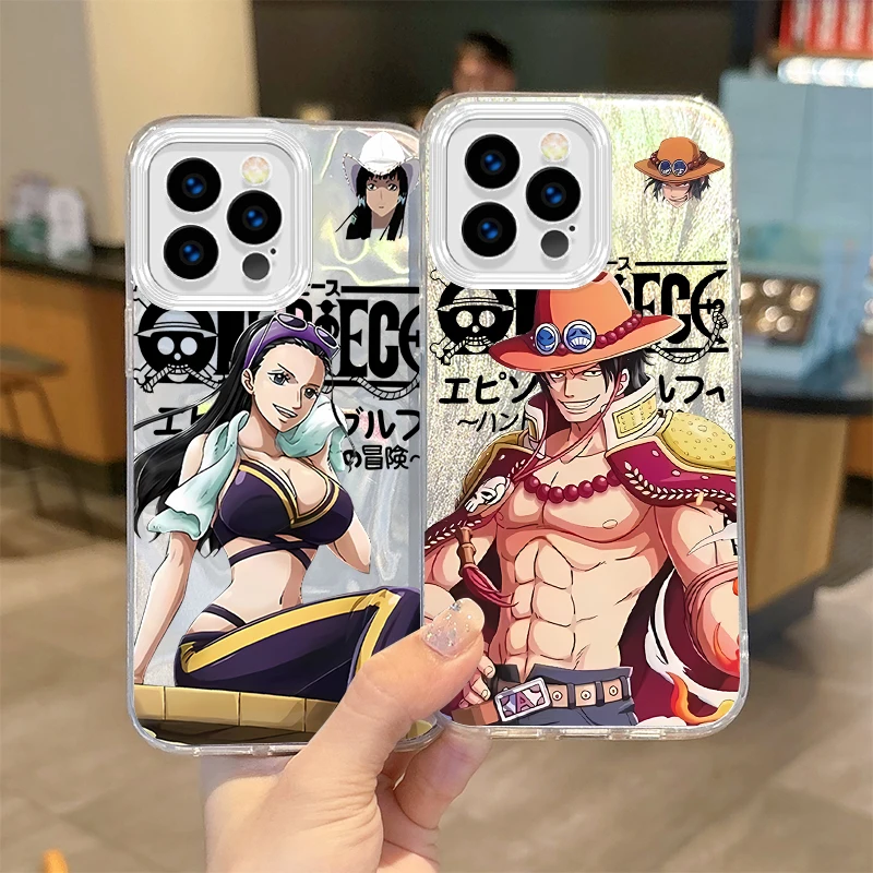 O-One Pieces Robin Ace Anime Gradient For iPhone 16 Pro Max Case 15 14 13 12 11 8 7 Pro Max Plus XS XR Non-Slip Shockproof Cover