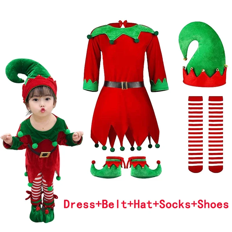 

Kids Christmas Elf Costume Set Santa's Helper Elf Cosplay Dress Sets Christmas Elf Outfit For Holiday Party