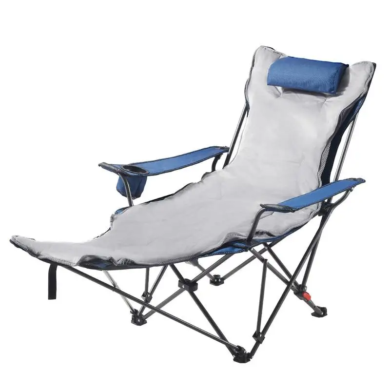 

Reclining Camping Chair, 4 Adjustable Positions, Portable Folding Lounger for Adults, Mesh Beach Chair with Footrest & Plush Cushion, Supports 220 lbs, Heavy Duty Camp Chairs for Patio, Blue