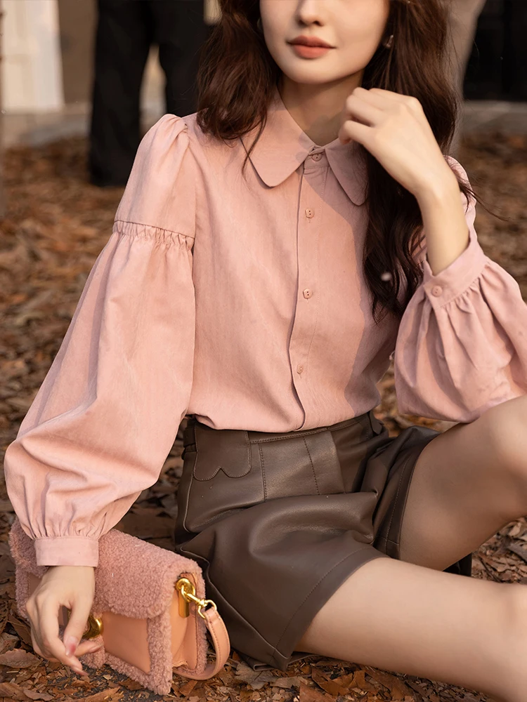 

Утепленная фланелевая рубашка с длинным рукавом для женщин: осенне-зимняя, ранневесенняя, винтажная, розовая блузка, базовый слой для ношения под одеждой