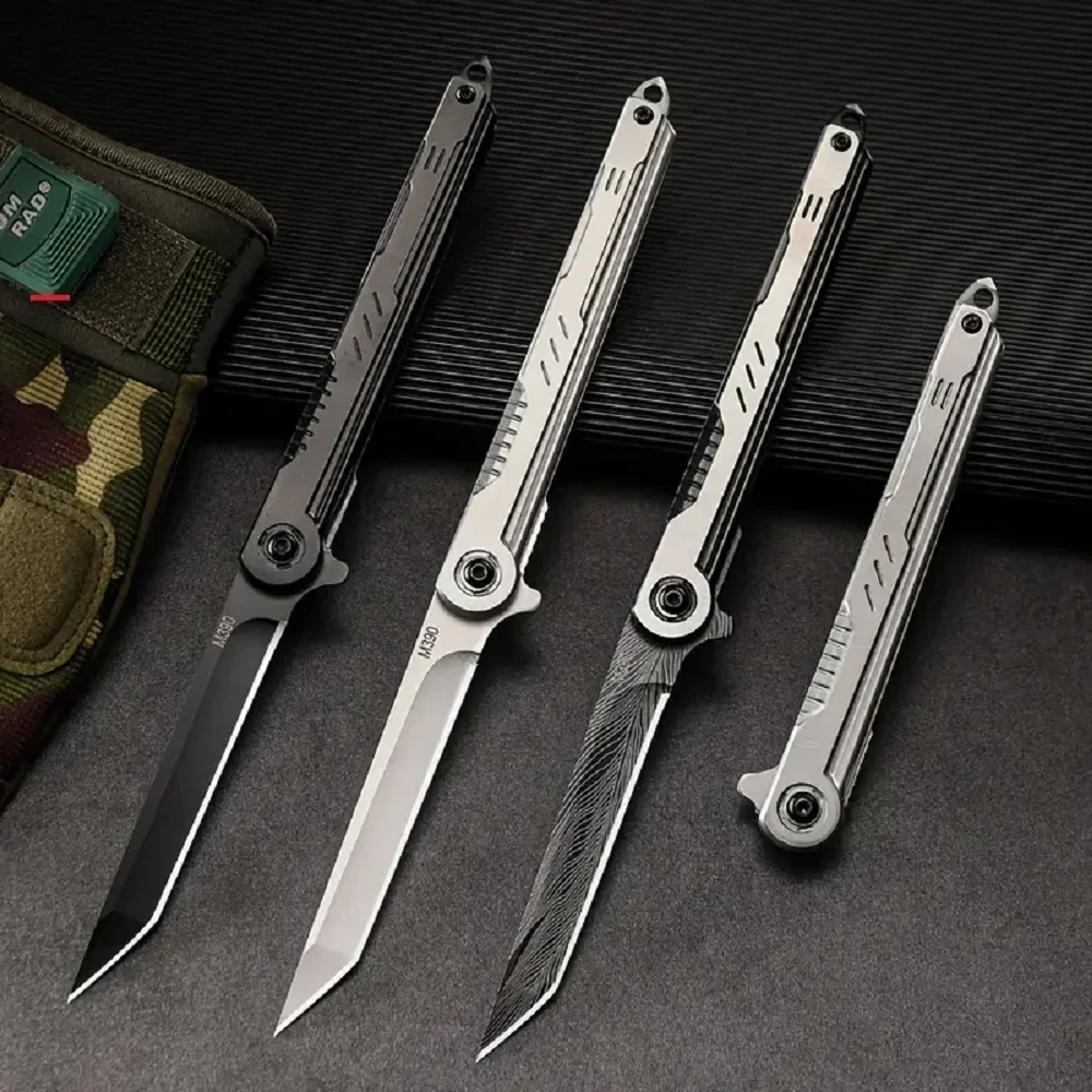 Image of M390 Stahl Feder Muster Klappmesser Outdoor Camping Taschenmesser Tragbare Obst Messer Hohe Härte Klappmesser
