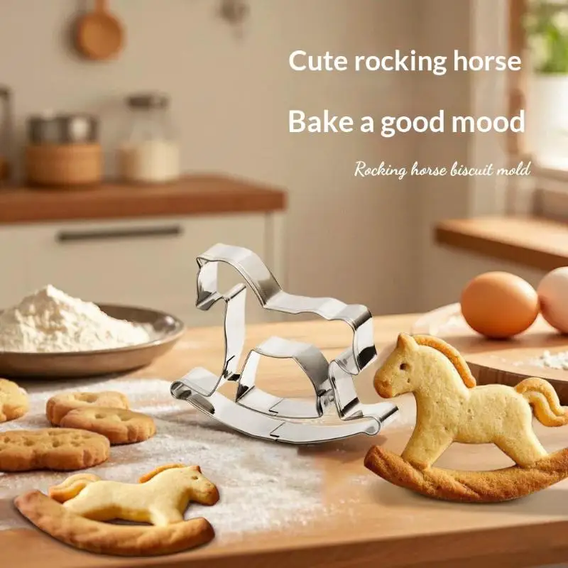 Horse Shape Stainless Steel Cookie Cutter, Rocking Horse Biscuit Fondant Pastry Baking Mold Tools
