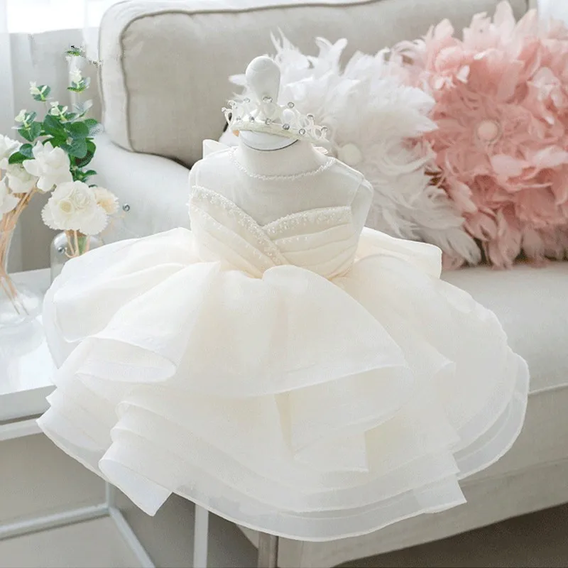 

Puffy Tulle Layers Flower Girl Dress Ivory Organza Girl Wedding Party Dress Cute Ball Gown Princess Dresses