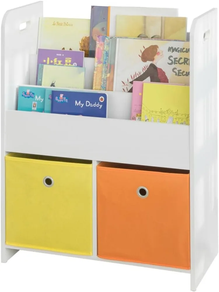 

Haotian KMB27-W, White Children Kids Bookcase Book Shelf Storage Display Rack Organizer Holder with 2 Fabric