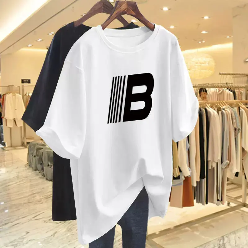 

Women's Short Sleeve Letter Printing T Shirts Summer New Solid Loose Basic All-match Tops Tees Fashion Casual Women Clothing