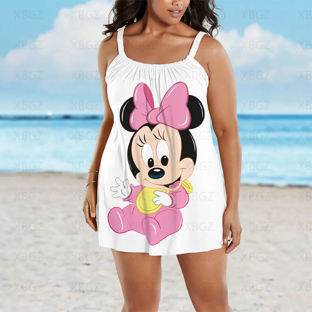 Sexy vestidos plus size roupas de verão disney chique e elegante mulher vestido sem mangas 2022 praia feminino estilingue minnie mouse solto