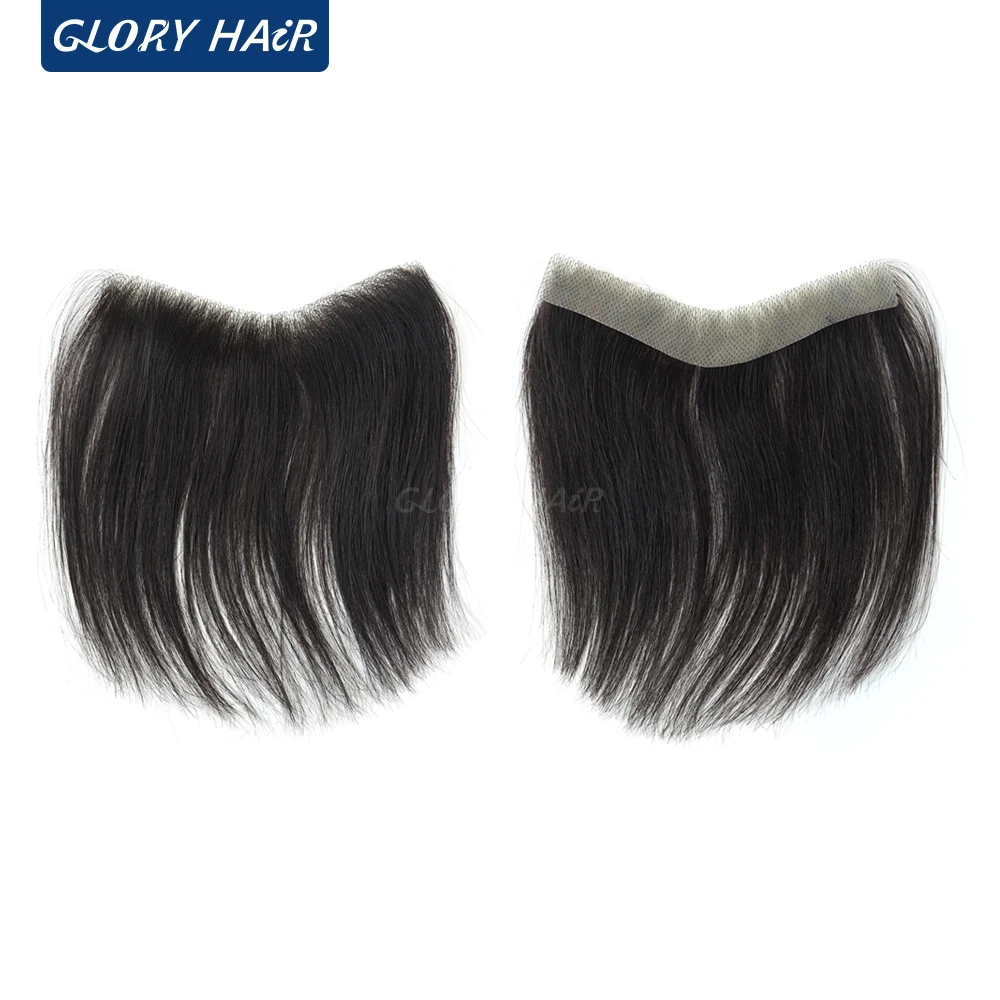 gloyrhair-男性用の滑らかな編み込み6インチの人間の髪の毛フリンジすべてのvループ目に見えないフリンジ