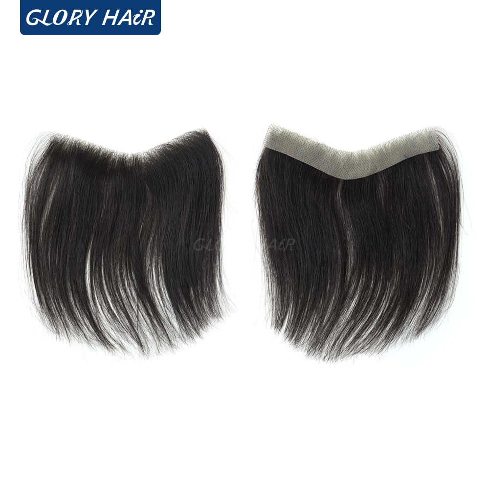 Gloyrhair-Frt-Dunne Huid Voorhoofd Mannen Toupet 6 Inches Menselijk Haar Pony Voor Mannen Alle V Lus Onzichtbare pony