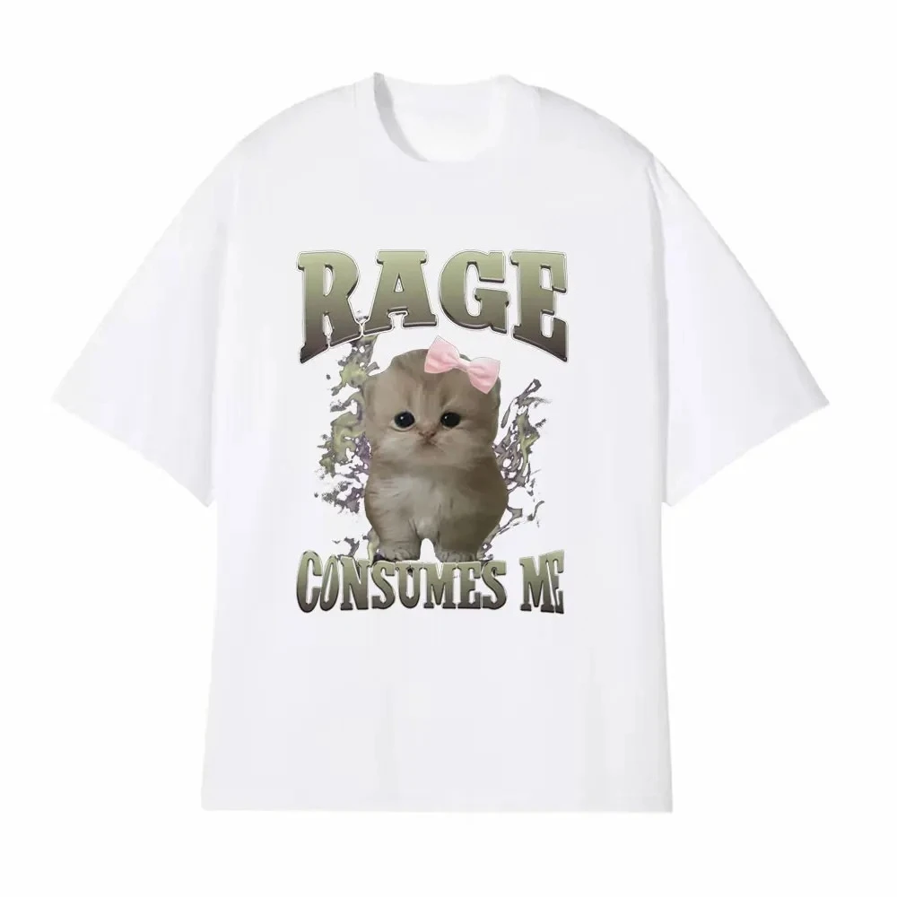 Rage Consumes Me Funny Gifts Cat Meme T Shirt Unisex Fashion Kawaii T-shirts Short Sleeve Casual T-shirts Fashion