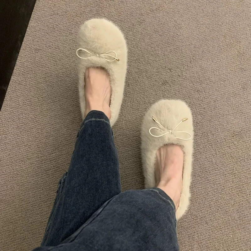 الفراء النساء أحذية قطنية القوس الدافئة الشقق أحذية مريحة الشتاء موضة أحذية الثلوج الضحلة 2025 جديد فستان قصير أفخم بوتاس دي Mujer #5