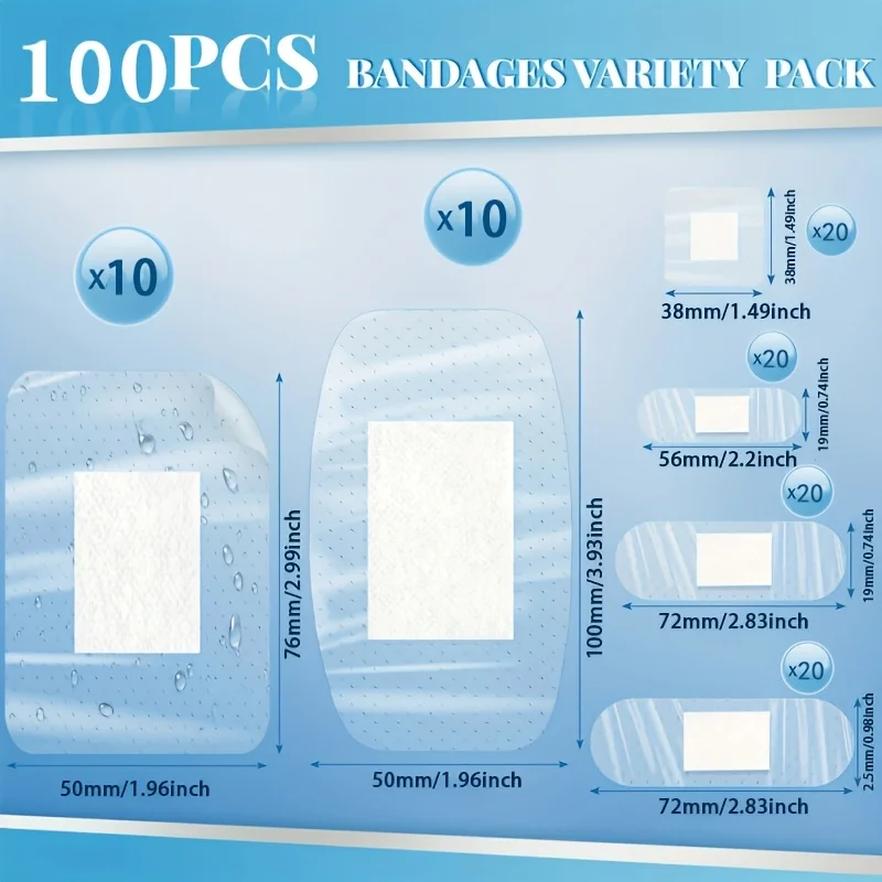 100 Stück Transparente Wasserdichte Pflaster Familien-Vielfaltspackung Durchsichtige Klebepflaster für Wundversorgung, Finger, Ellbogen, Knie und Fersen – Detail 3