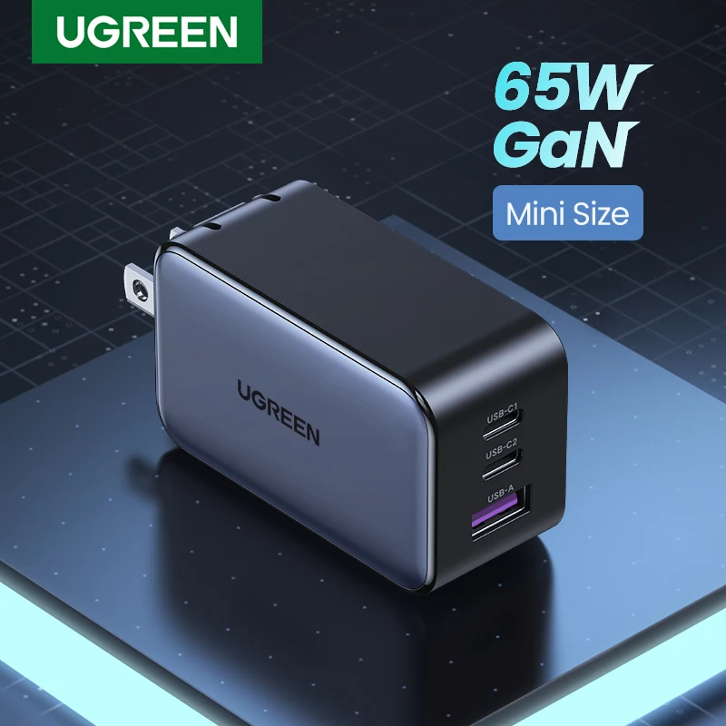 【US Plug】UGREEN 65W GaN Charger Quick Charge 4.0 3.0 Type C PD USB Charger for iPhone 15 14 13 Pro Max Laptop Macbook PD Charger