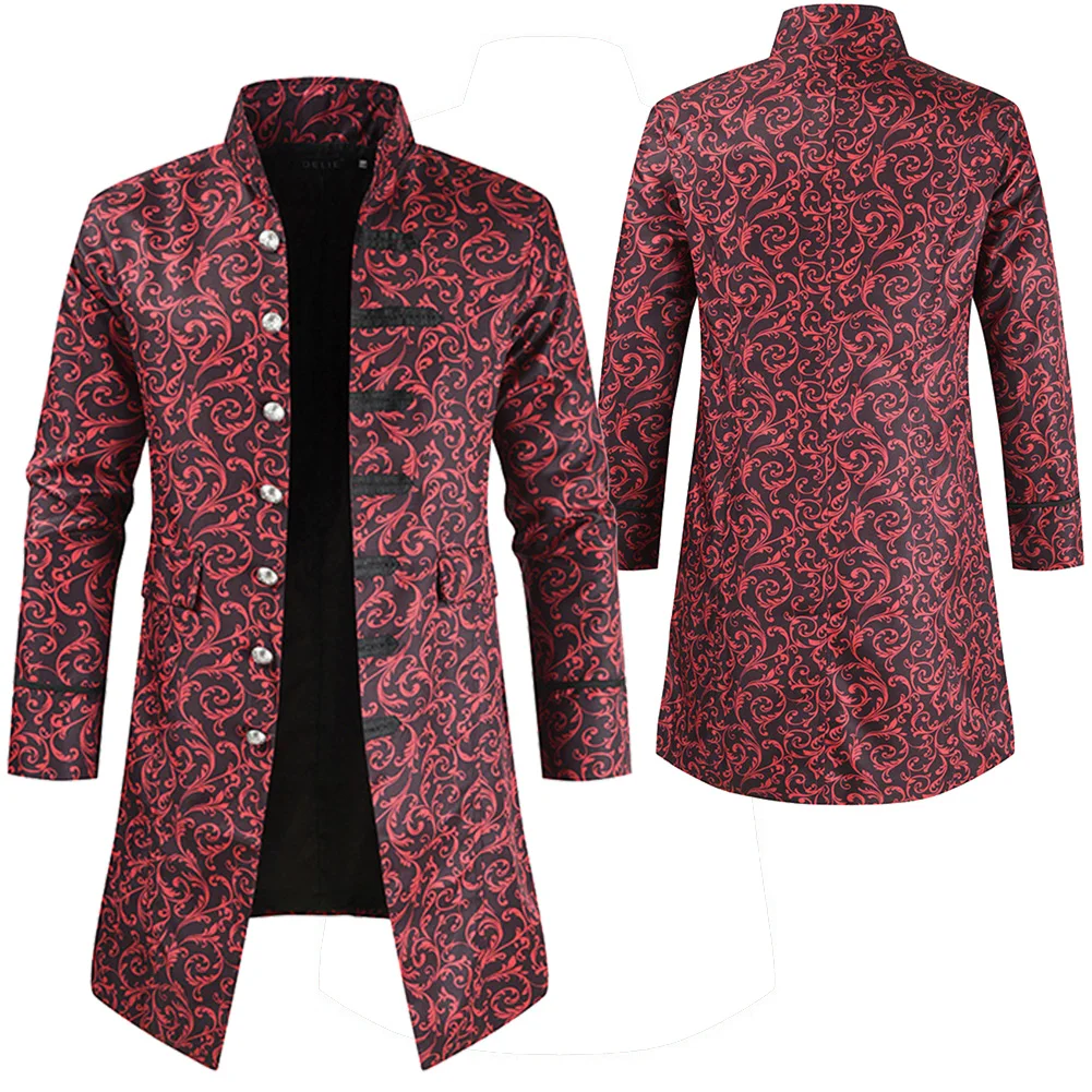 Medieval Men's Retro Tailcoat Jacket Gothic Steampunk Long Sleeve Jacket Victorian Dress Jacket Halloween Casual Button Clothes