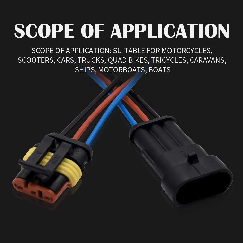 3-Pin Wasserdichter Steckverbinder, 3-Pin Auto-Elektrokabel-Steckverbinder, mit 16 AWG Kabel für Auto, LKW, Boot, Motorrad (5 Paar) – Detail 5