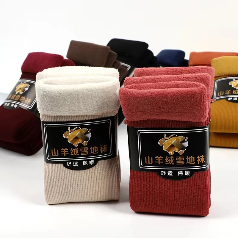 

Vertical cashmere snow socks for men and women in autumn and winter, with thick and warm plush, mid tube floor socks