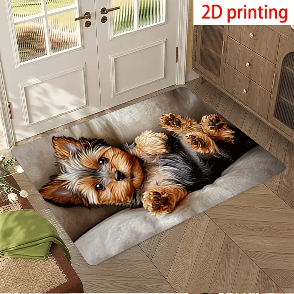 A 1pc, 2D, Plush Flannel Rug Featuring a Yorkshire Terrier Design, Designed to Be Non-Slip And Durable, Machine Washable, And Perfect for Enhancing The