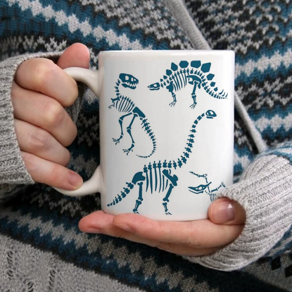 

Dinosaur Fossils in BlueCoffee Mug Tea Cup 11oz Coffee Cup Funny Birthday Ceramic Mug Personalized Cup