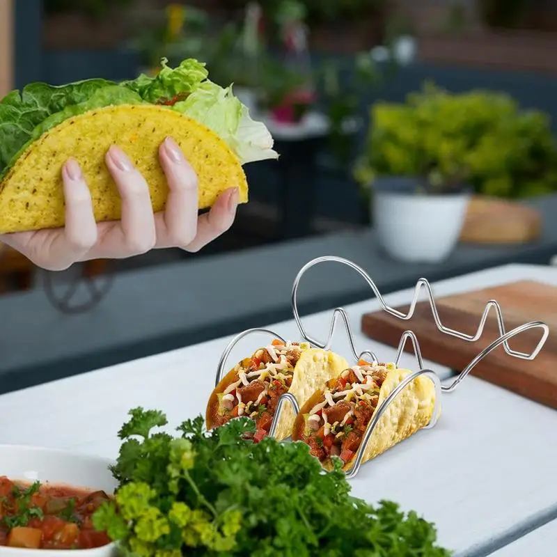 Stainless Steel Taco Holder Stainless Steel Three Tacos Tray Simple And Generous Taco Tray Plates For Supporting Hot Dogs Breads