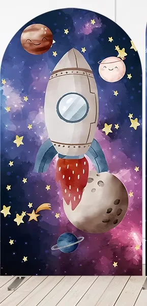 Mehofond صاروخ الفضاء قوس خلفية الصبي عيد ميلاد رائد الفضاء ديكور القمر نجوم كوكب استحمام الطفل غطاء مقوس خلفية على الوجهين