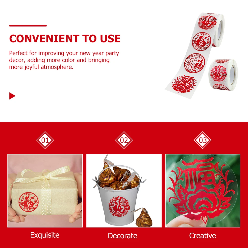 2 Rolls Fu Word Stickers Chinese New Years Label Envelope Seal Decals for Seals Style Labels