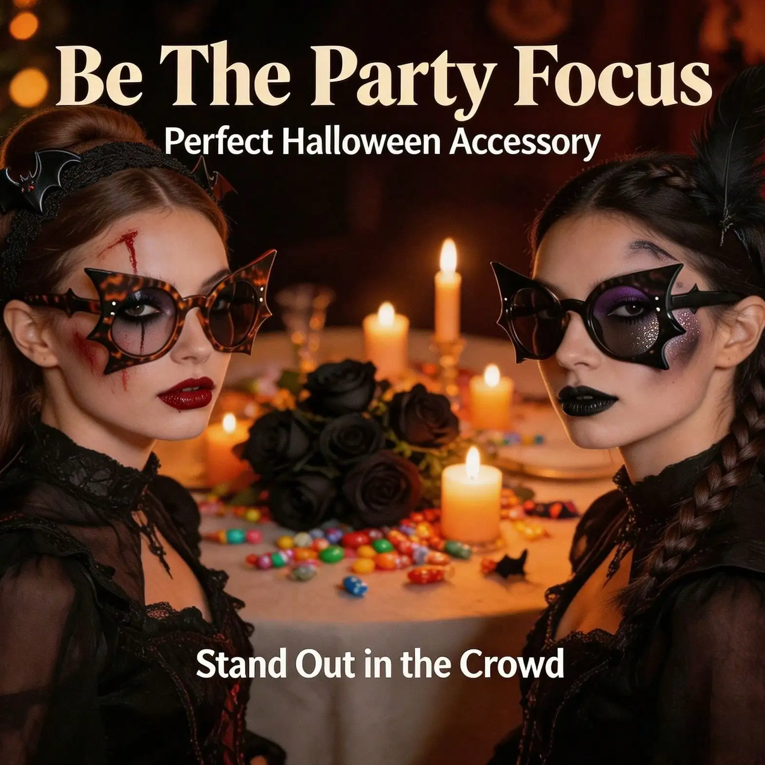 Halloween Bat Glasses Unisex Anti-UV Protection UV400 PC Material Fashionable Eye Protection for Party Accessories