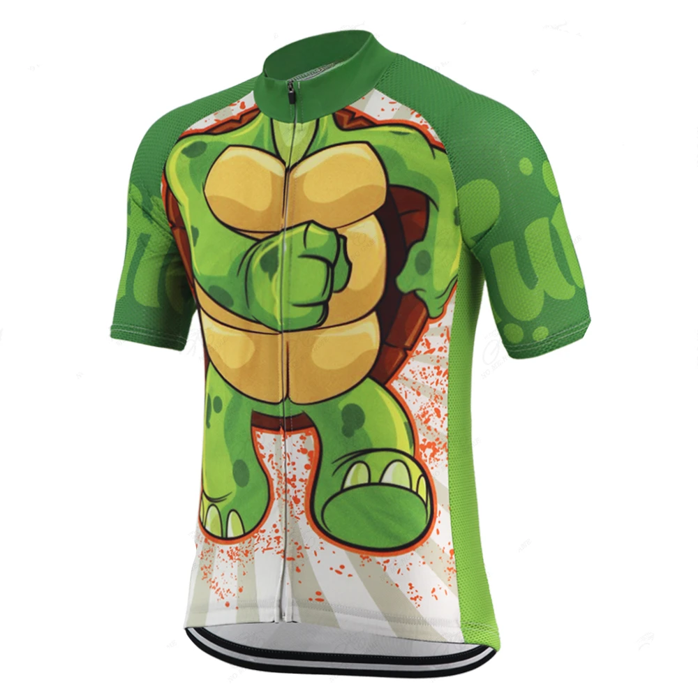 Cartoon Funny Turtle Cycling Jersey Men\'s Short Sleeve Green Bike Clothing Road Bicycle Shirts Jersey