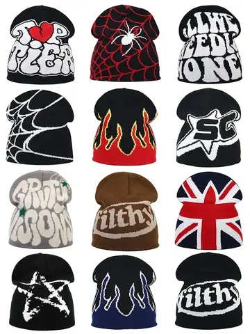 Y2K Letter Knitted Winter Autumn Beanie Cap Men Women Kanye Beanies Gorras Hombre Top Warm Skiing Hat Ear Hats Hip Hop Skullcap