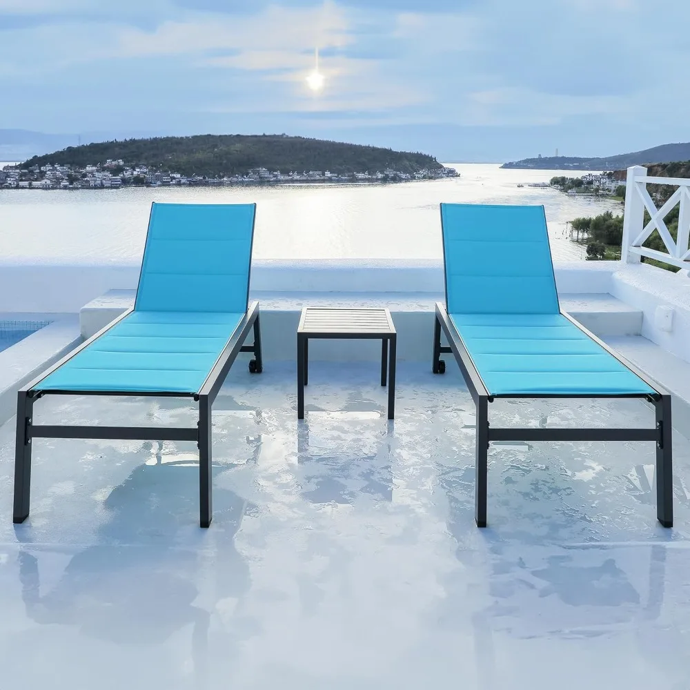 

Aluminum Chaise Lounge Outdoor Lounge Chairs Set of 2 Patio Chaise Lounge Chairs with Wheels and Side Table for Poolside Outsid