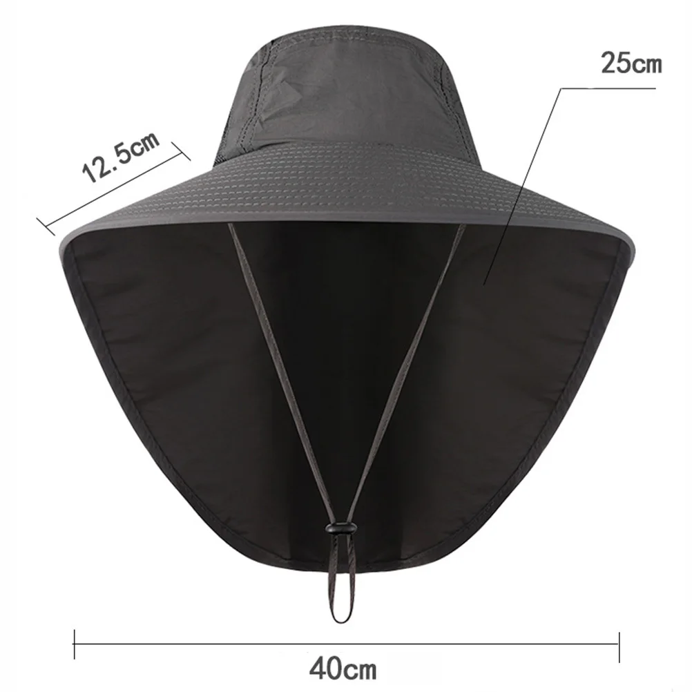 

Outdoor Sun Hat Dark Grey Uv Protection Breathable Nylon Neck Cover Adjustable Chinstrap Wide Brim Bucket Hat for Fishing Hiking