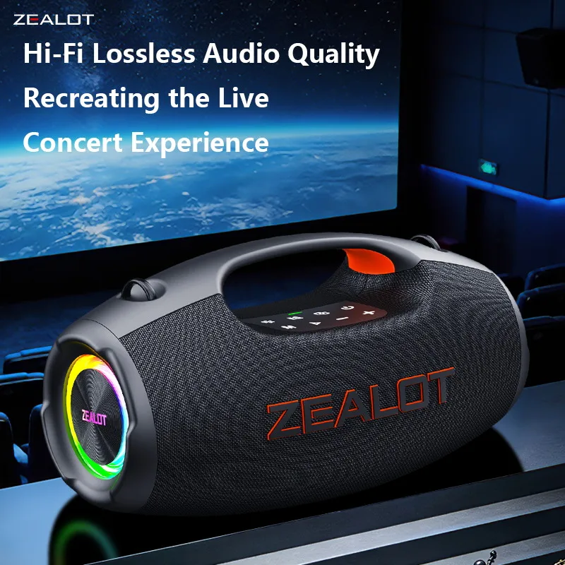 ZEALOT-S86 Portable Wireless Speaker with 8000mAh Battery, 60W, 360° Surround Sound, RGB Lights, Waterproof Speaker