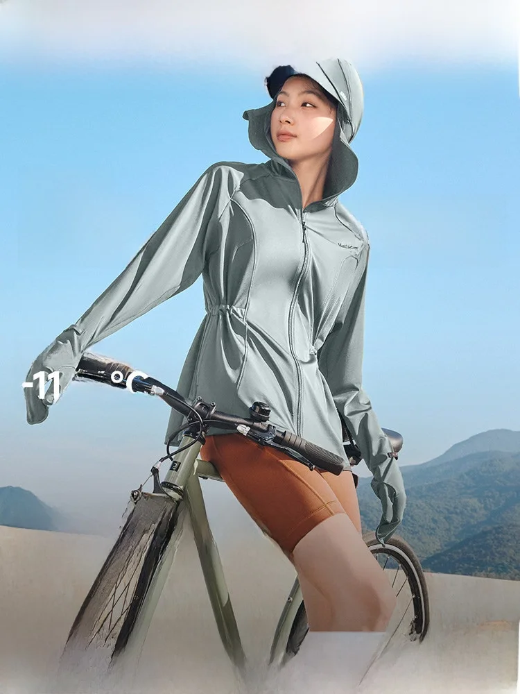 

Женский солнцезащитный костюм Banana Le с регулируемой эластичной талией, полная защита от солнца, из ледяного шелка, для велоспорта, с защитой пальцев