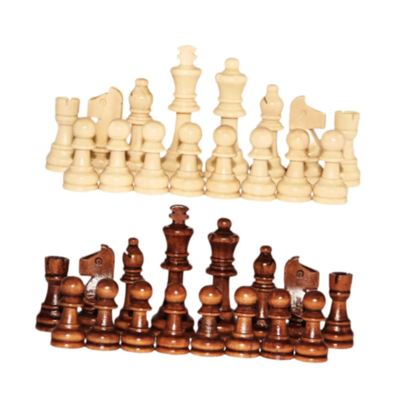 32x Wooden Chess Pieces Chessboard Brain Teaser Board Games Beginners Kids, Adults Educational Chess Game Pawns Figurine Pieces