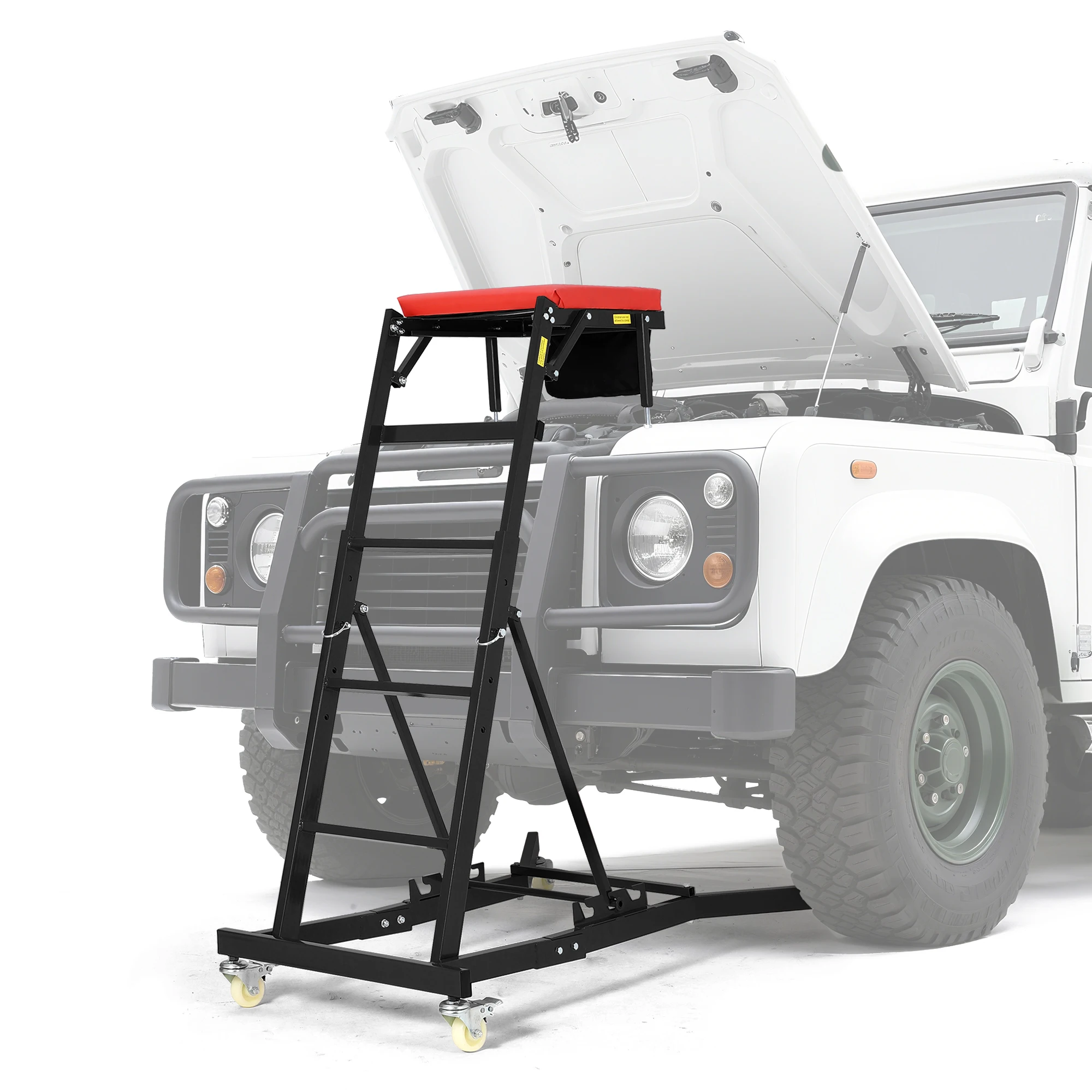 Carrello elevatore per auto, robusto e resistente, con altezza regolabile da 124 cm a 193 cm, capacità di carico di 400 libbre, ruote girevoli a 360 gradi con sistema di bloccaggio, vassoio porta