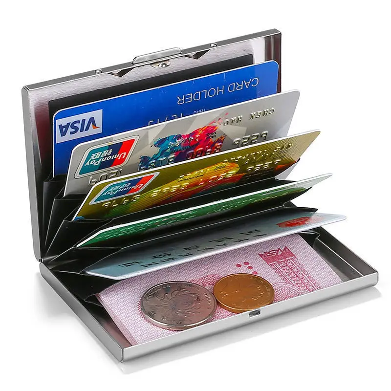 ​RFID Blocking Stainless Steel Card Holder Case - Ultra Slim Metal Wallet for Men & Women, Secure Durable Travel Essentials