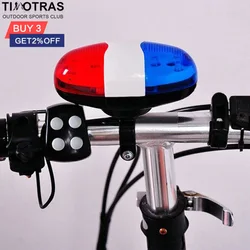 6 LED 4 Tone Sounds Bicycles Bell Police Car Light Electronic Horn Siren Bike Rear Taillight Bike Lamp Bell Cycling Accessories