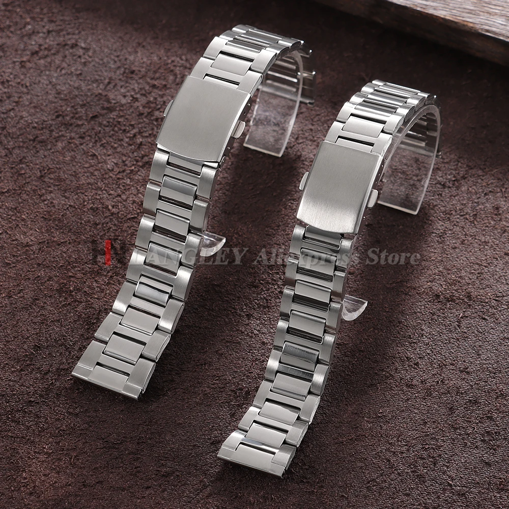 Stainless Steel Watch Band 20mm 22mm Three Beads Metal Watch Strap Folding Buckle Wrist Bracelet Polished Matte Replacement Belt
