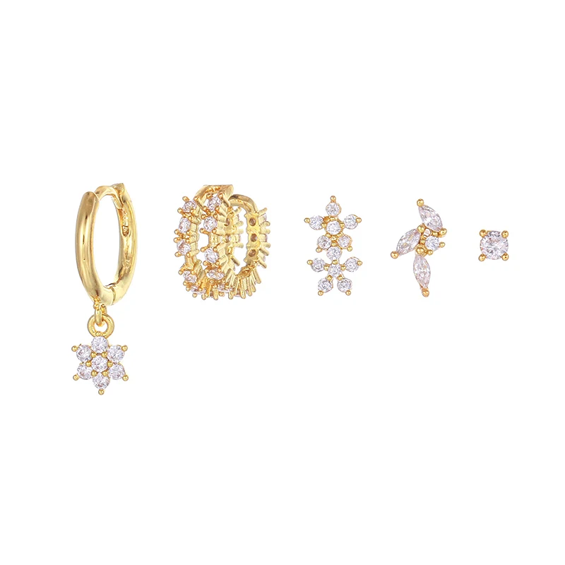 

5pcs Gold Plated Star Dangle Earrings Set for Women CZZirconia Piercing Stud Earrings Woman Fashion Jewelry Gift Accessories