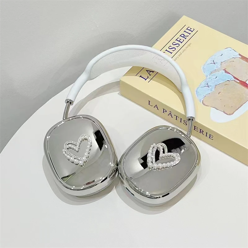 Luxury Cute Diamond Pearl Bow Heart Headphone Earphone Case Cover Protector For Apple Airpods Max