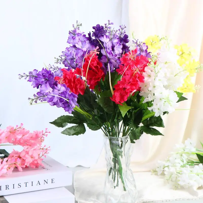 Artificial Hyacinth Lavender Bouquet Fake Flowers For Home Hotel Garden Wedding Decoration Plastic Floral Arrangement