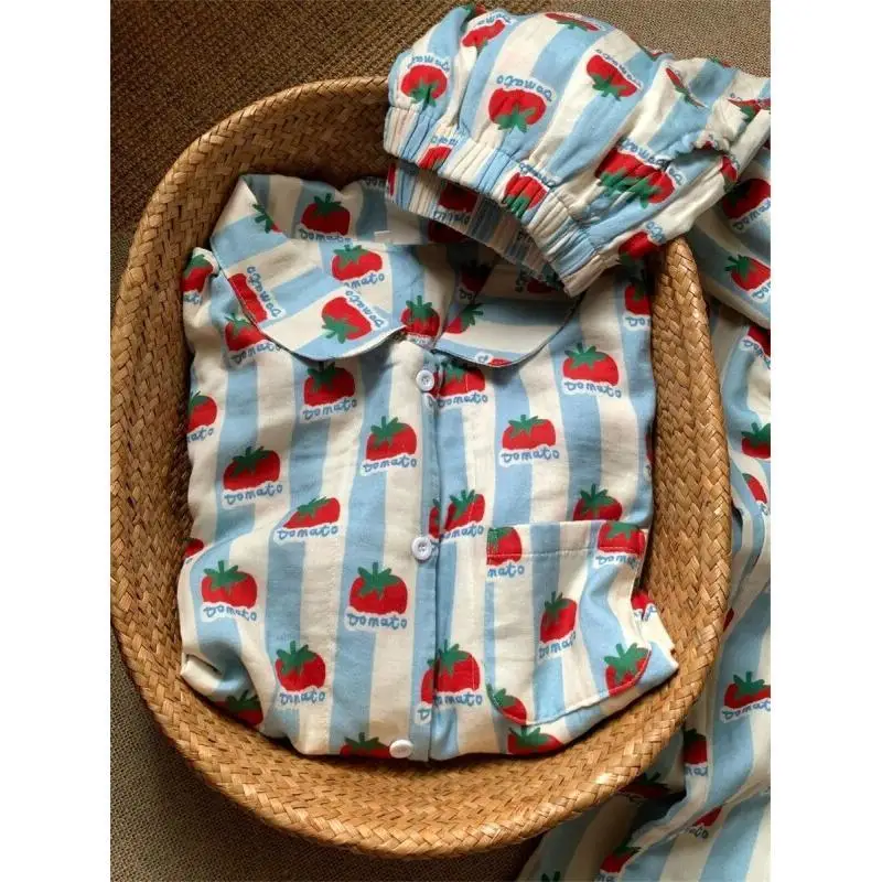 

Новый модный корейский комплект пижам для дома и отдыха, женский, больших размеров, для улицы, с контрастными полосками, весенне-осенняя одежда для сна