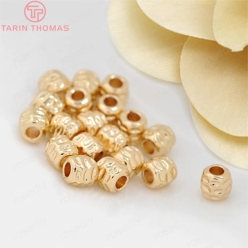 (2923)10PCS 5x5MM Hole 2MM 24K Gold Color Plated Brass Barrel Spacer Beads Bracelet Beads High Quality Diy Jewelry Accessories